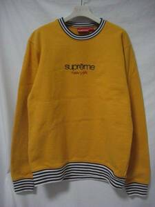 14AW SUPREME CLASSIC LOGO STRIPED RIB CREWNECK M