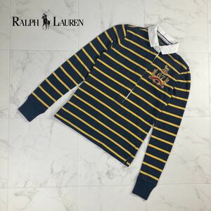 美品 POLO JEANS C0MPANY RALPH LAUREN ラルフローレン ポイント刺繍 ボーダー 襟付き長袖ポロシャツ レディース グレー サイズS*LC521