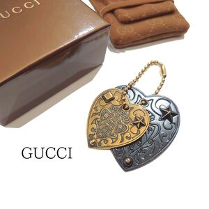 【鑑定済】GUCCI グッチ 紋章 クレスト チャーム キーホルダー 騎士 ヒステリア ゴールド ダークブラウン【送料無料】