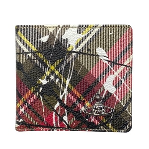 【美品】Vivienne Westwood ヴィヴィアンウエストウッド 財布 二つ折り財布 コンパクトウォレット 折り財布 総柄 レザー マルチ