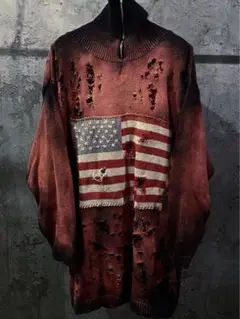 vintage Destroy flag zip Knit