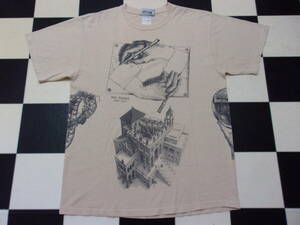 90s MC ESCHER マルチTシャツ M 90年代 オールド MCエッシャー トリックアート 騙し絵 だまし絵 ART ビンテージ 古着 DALI picasso ゴッホ