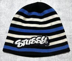 00s Y2K STUSSY スローアップワッペン ボーダー ニット帽　　ニットキャップ ビーニー ワッチ ステューシー オールド スケート 玉9134