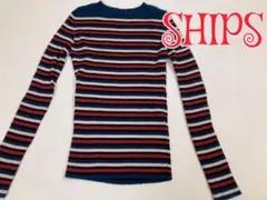 SHIPS シップス　ボーダーニット　ネイビー　レッド　FREE ウール