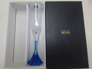 即決！ ホヤ(HOYA)最高級(MUSEUM CRYSTAL)クリスタルグラス「６面Ｑカット 色被せシャンパンフルートグラス」(新品)