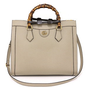 グッチ GUCCI ダイアナ ミディアム トートバッグ 2WAYバッグ バンブー ダブルG レザー 655658 ベージュ 【中古】Aランク