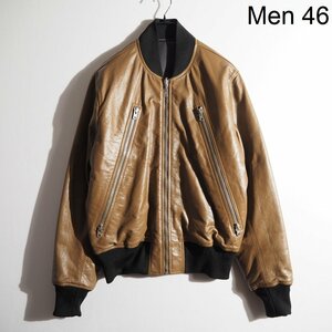 B8063P ▼Maison Margiela メゾンマルジェラ 10▼ 19AW リバーシブル ハの字レザー ナイロン ボンバージャケット カーキ 黒 46 秋冬 rb mks