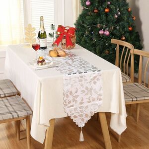 テーブルランナー テーブルカバー クリスマス 北欧 おしゃれ 冬 滑り止め 防水 インテリア 食卓カバー 葉っぱ　シルバー