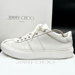 1円【美品】 JIMMY CHOO ジミーチュウ 【圧倒的高級感】 メンズ ローカット サイドライン スニーカー シューズ 靴 レザー ホワイト 27cm位