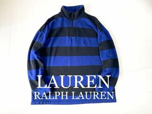 90年代 LAUREN RALPH LAUREN ハーフジップ ボーダー スウェット レディース トップス ラルフローレン ワイドシルエット スエット