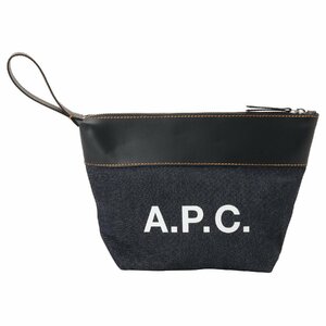 アーペーセー ハンドポーチ A.P.C. CODDP M63526 IAK DARK NAVY APC アクセル デニム×レザー クラッチバッグ 小物入れ ダークネイビー