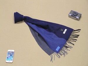 マフラー 使用1回 TAKEO KIKUCHI タケオキクチ ♪ カシミヤ Cashmere ♪リバーシブル Navyネイビー系 メンズ&レディース 156㎝×30㎝■4847