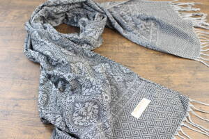 新品【パシュミナ Pashmina】ダマスク柄 チャコールグレー 灰色 C.GRAY 大判 ストール カシミア100% Cashmere