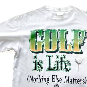 90s USA製 Power Pro イラスト 半袖 プリントTシャツ ONEITA GOLF is Life コットン100 白 L