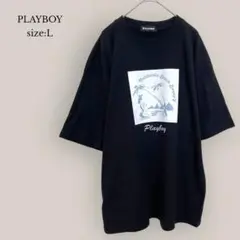 【プレイボーイ】プリントTシャツ　半袖　メンズ　ユニセックス　ブラック