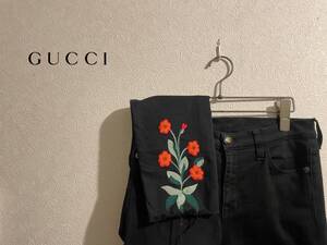 ◯ イタリア製 GUCCI フラワー エンブロイダリー スキニー パンツ / グッチ 花 刺繍 カットオフ ミケーレ ブラック 黒 28 Ladies #Sirchive