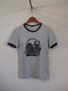 MENSMELROSEグレー×黒ラインプリントTシャツ（USED）50114②