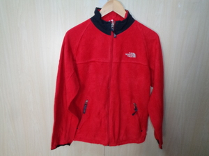 n19◆THE NORTH FACE フルジップフリースジャケット◆ザ・ノースフェイス ヤング L レッド ジップインジップ対応 センターロゴ 6A