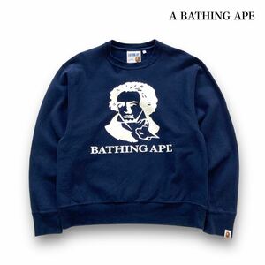 【A BATHING APE】CLASSIC COLLECTION アベイシングエイプ ベートーヴェン スウェットトレーナー クルーネック 音楽家 ラバープリント 紺