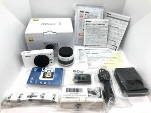 1円 新品未使用 Nikon 1 J1 + 1NIKKOR VR 10-30mm f/3.5-5.6 ニコン ミラーレス一眼カメラ ホワイト 付属品 カバー メモリーカード付き