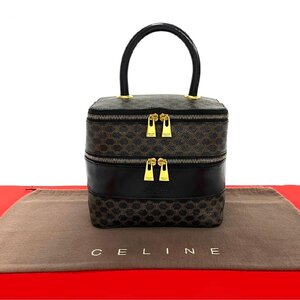 極 美品 CELINE セリーヌ ヴィンテージ マカダム ブラゾン トリオンフ 柄 レザー ハンドバッグ バニティバッグ メイクボックス 黒 38281