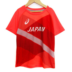 アシックス 半袖Ｔシャツ トップス D1 陸上日本代表 スポーツウエア 未使用品 キッズ 男の子用 150サイズ オレンジ×赤 asics