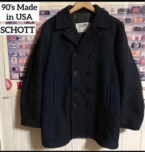 90s USA製オールドヴィンテージ OLD SCHOTT US740N 米海軍 US NAVY PEA JACKETメルトンウールPコートジャケット