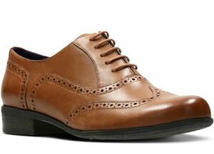 送料無料 Clarks 22.5cm レースアップ ヒール ブラウン レザー 革 ウィングチップ スニーカー ローファー フラット パンプス AAA161