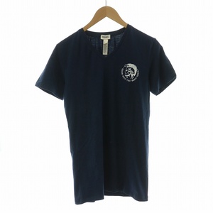 ディーゼル DIESEL Tシャツ カットソー 半袖 ロゴプリント Vネック プルオーバー S 紺 ネイビー /NQ メンズ