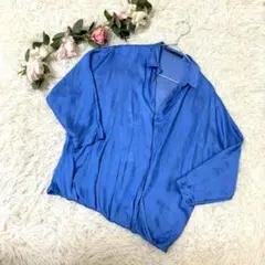 ZARA BASIC ブラウス シャツ サイズS 無地 サテン ブルー 青