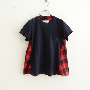 サカイ sacai *バックチェック切替半袖カットソー*1Tシャツブロックチェックネイビー(33-2406-92)【10G42】