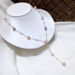 2ways ロングネックレス パールネックレス 本真珠 ゴールドチェーン pearl jewelry necklace 40cm