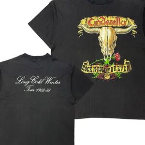 80s USA製 Cinderella Long Cold Winter Tour 1988-89 Tシャツ XL ROCK-N-ROLL FOREVER シンデレラ バンド ロック LAメタル ヴィンテージ