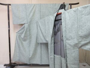 1円 良品 正絹 男性用 アンサンブル 着物 紬 和装 式典 和服 抽象 幾何学 白 亀甲 羽裏 高級 袷 身丈145cm 裄69cm【夢職】★★★