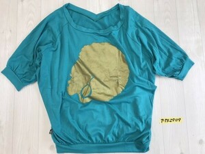 BABY SHOOP レディース 韓国製 前後着用可 ライトストーン付き ドルマンTシャツ エメラルドグリーン