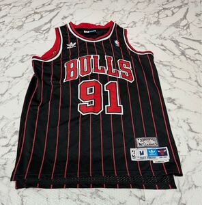 90s希少★adidas アディダス　NBA #91 デニス・ロッドマン　RODMAN BULLS シカゴ ブルズ ユニフォーム ストライプ　Mサイズ