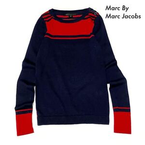 【送料無料】Marc By Marc Jacobs★バイカラー切替 長袖ニット ボーダー柄 ネイビーレッド マークジェイコブス