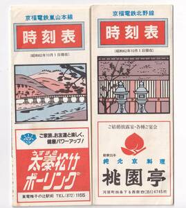 ▲京福電鉄▲嵐山本線・北野線▲時刻表昭和62年10月1日現在