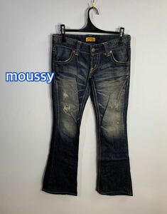 ■moussy マウジー■ローライズダメージブーツカットジーンズ:W26☆BH-913