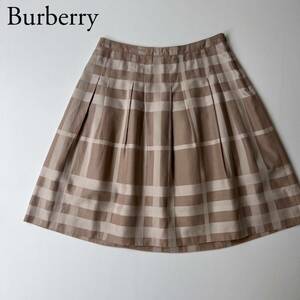 美品 BURBERRY LONDON バーバリーロンドン フレアスカート 膝丈スカート プリーツスカート リネン混み ノバチェック　バーバリーチェック