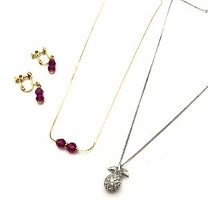 1円 美品 SWAROVSKI スワロフスキー ラインストーン ネックレス イヤリング 3点セット アクセサリー ゴールド シルバー レディース k4155