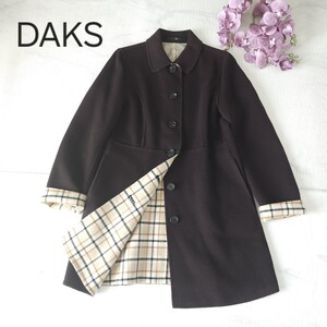 DAKS ウールコート チェック柄 ブラウン 40サイズ