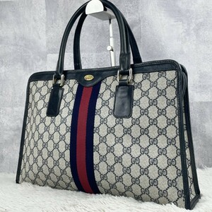 美品 OLD GUCCI オールドグッチ ビジネスバッグ ボストン トート ハンド PVC レザー ファスナー シェリーライン GG柄 インターロッキング 