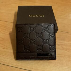 GUCCI グッチ グッチシマ 2つ折財布 レザー ロゴプレート 茶 ダークブラウン 233102 1147 本革 コインケース有