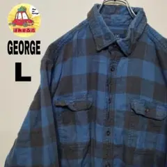 usa古着 GEORGE ネルシャツ　L ブルー　ブラック　チェック