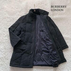 【漢の高級ダウン】美品 BURBERRY LONDON 2way カシミヤ アンゴラ ミドルダウン バーバリーロンドン　ハイネック フード 黒 M