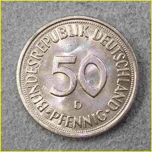 【ドイツ 50ペニヒ 硬貨/1980年】 50 PFENNIG 旧硬貨 /西ドイツ/コイン/古銭