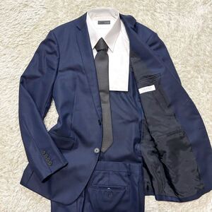 希少XL相当!!!カルバンクライン【お洒落な総柄】Calvin Klein スーツ　セットアップ　テーラードジャケット　ドット　ネイビー　光沢