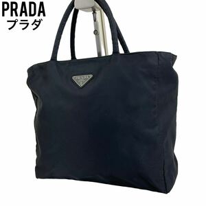 良品　PRADA プラダ　ハンドバッグ　ブラック　黒　テーストナイロン　手提げ　トートバッグ　ショルダーバッグ　白タグ　三角プレート