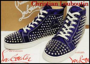 激レアカラー Christian Louboutin ルイススタッズ 紫 シルバー メンズ ハイカット スニーカー イギリス限定 クリスチャンルブタン 正規 41